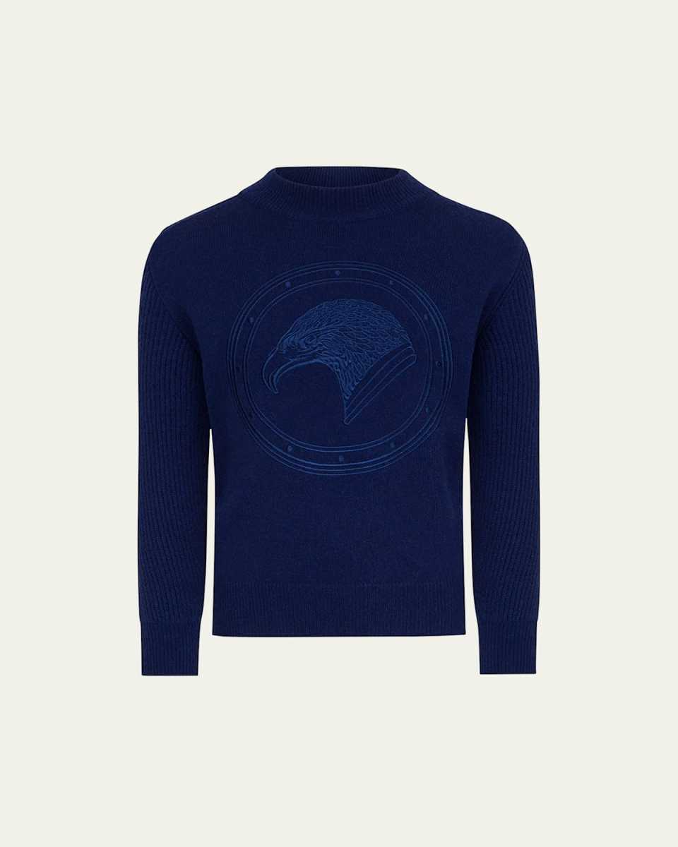 Boy's Logo Embroidered Cashmere Sweater, Size 4-14